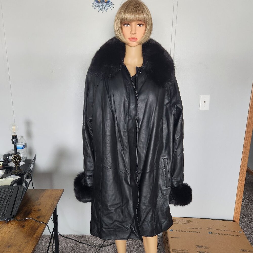 #717 5XL leather/fox fur coat